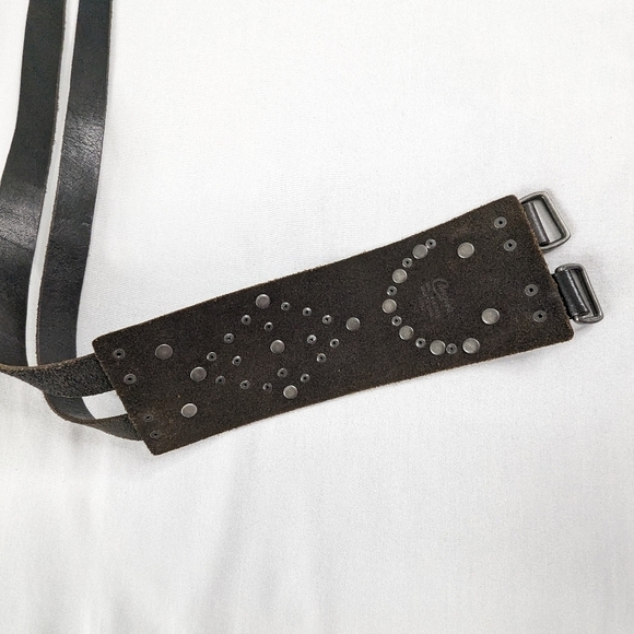 Y2K Brown Black Suede Leather Silver Metallic Studded Double Strand Western Belt - Picture 5 of 9